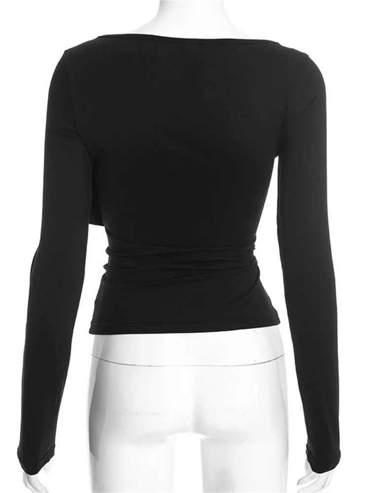 Haut Asymétrique Froncé à Manches Longues – Coupe Ajustée