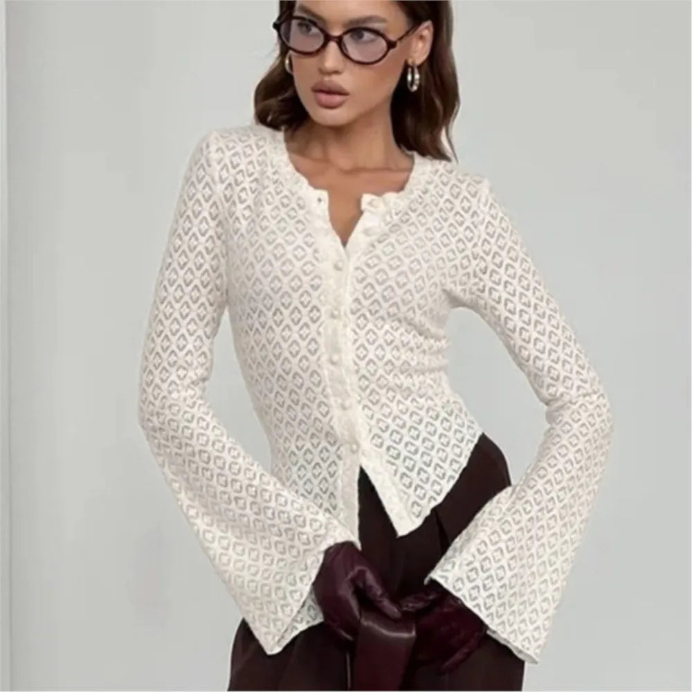 Gilet en maille à col rond et dentelle pour femmes