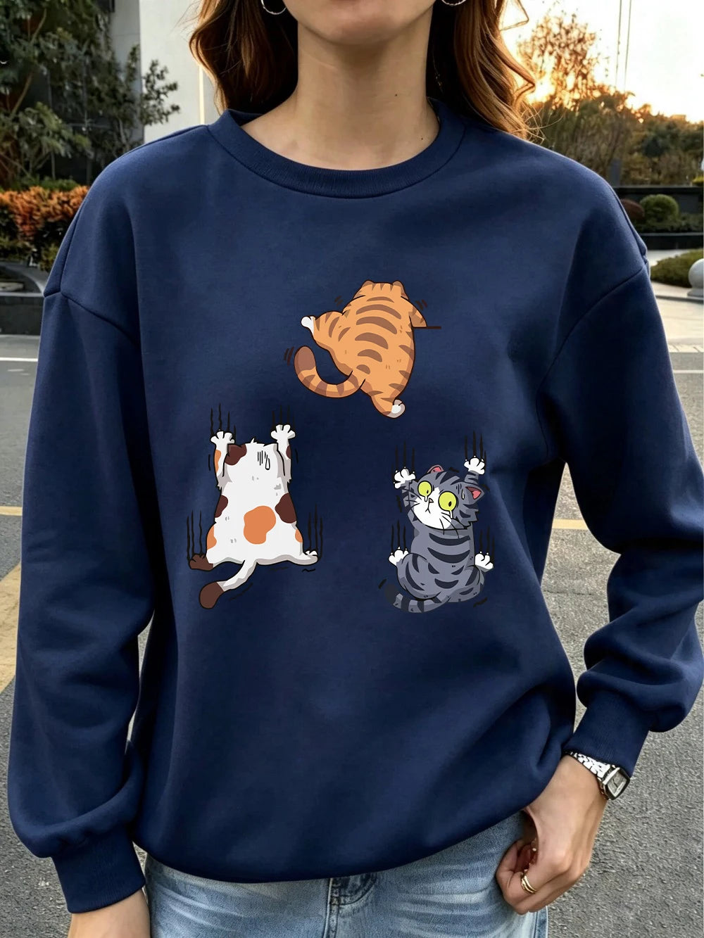 Sweat-shirt à capuche imprimé « Trois chats qui grimpent » pour femmes