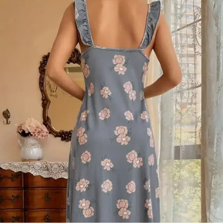 Robe de nuit rétro à volants pour femmes