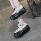 Baskets compensées en cuir véritable pour femmes