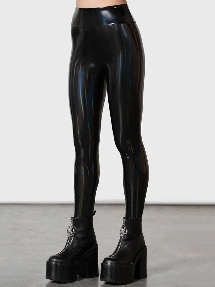 Pantalon en cuir PU extensible pour femmes