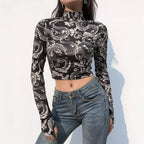 T-shirt Slim à manches et col haut pour femmes