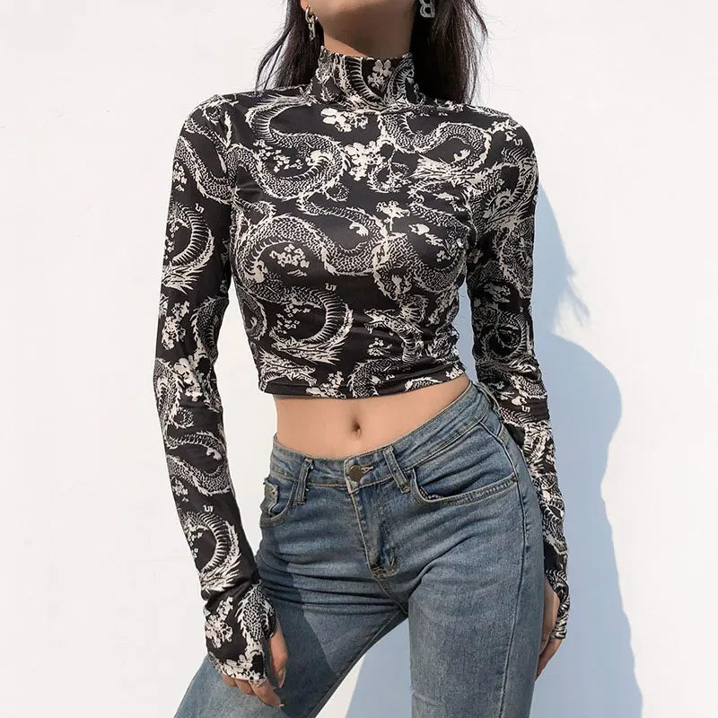 T-shirt Slim à manches et col haut pour femmes