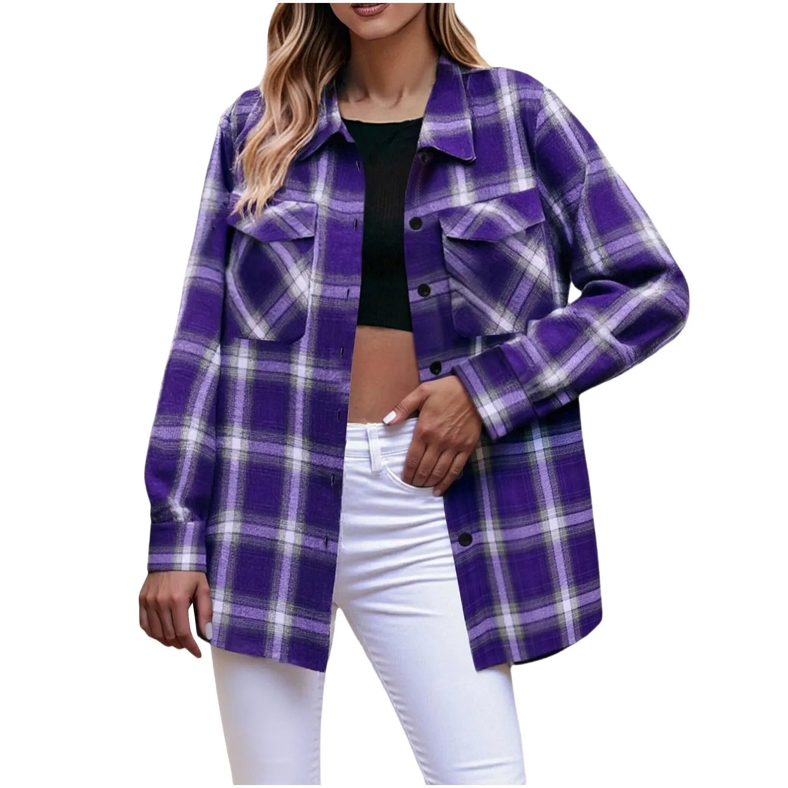 Chemise à carreaux à manches longues pour femmes