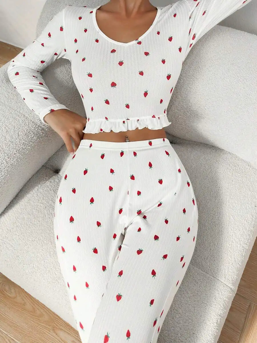 Pyjama à Fraises Femme – Ensemble Haut et Pantalon