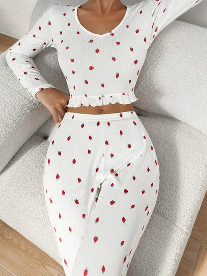 Pyjama à Fraises Femme – Ensemble Haut et Pantalon