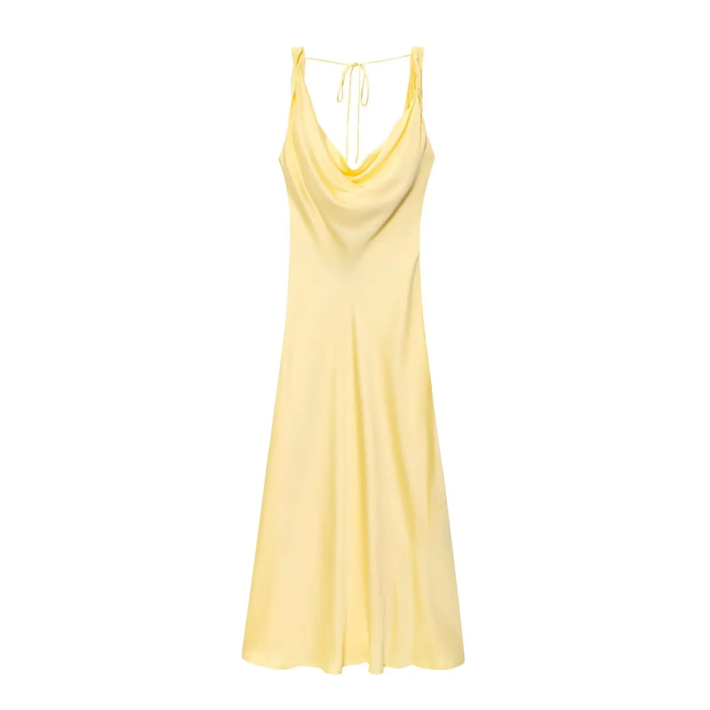 Robe midi à bretelles lacées en satin pour femmes