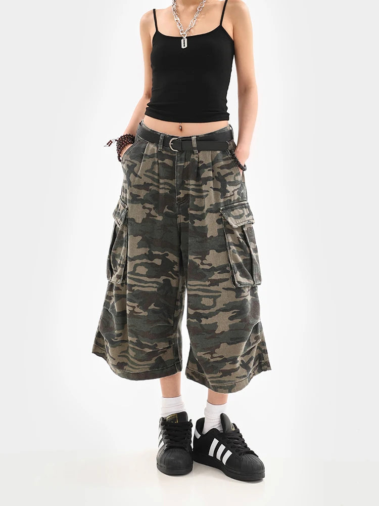 Short en jean camouflage style japonais pour femmes