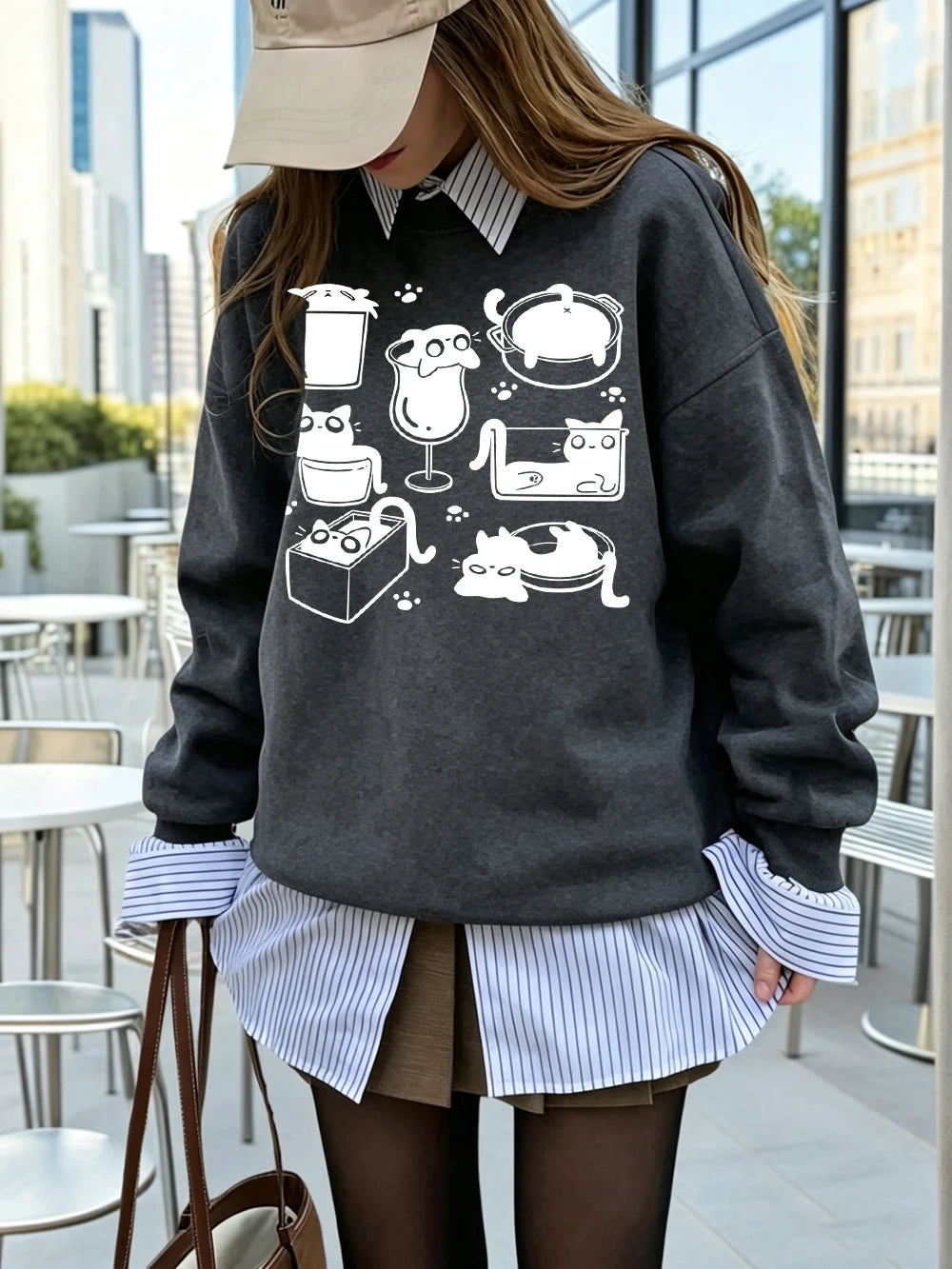 Sweat-shirts à capuche imprimés pattes de chat Art Line pour femmes