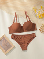 Ensemble soutien-gorge à armatures et culotte de couleur unie pour femmes