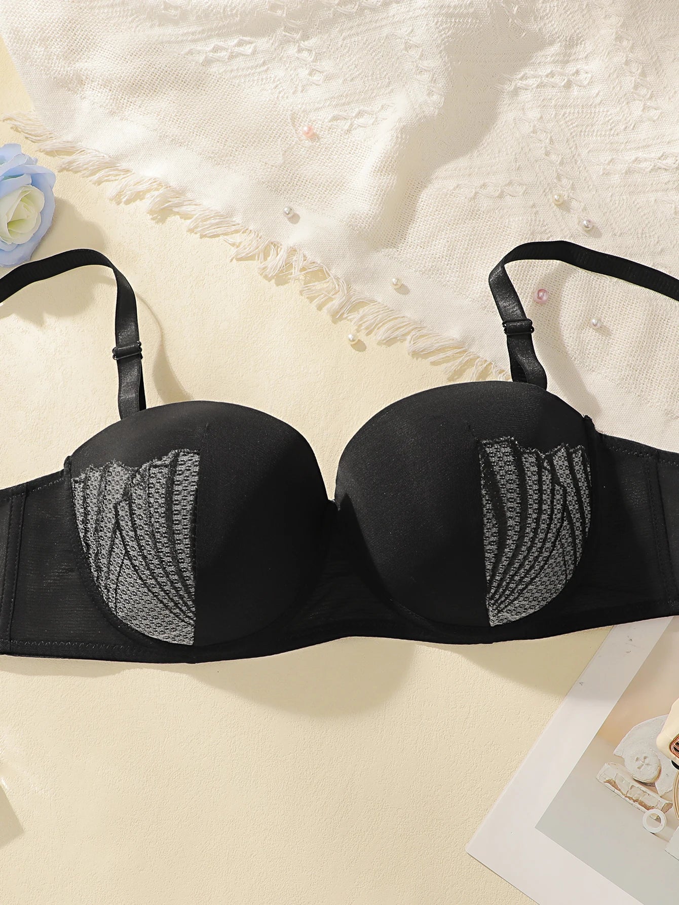 Soutien-gorge sexy en dentelle de couleur unie pour femmes