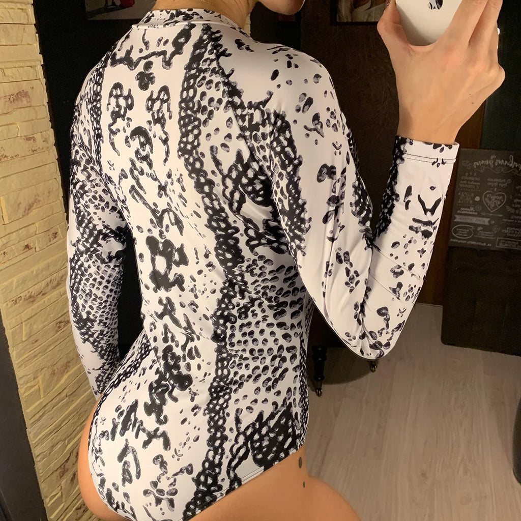 Maillot de bain une pièce sexy à fermeture éclair et imprimé peau de serpent pour femmes