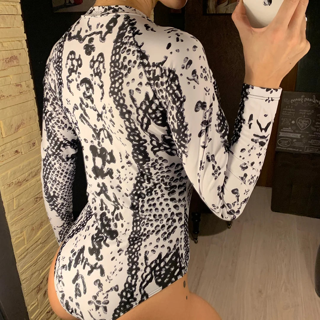 Maillot de bain une pièce sexy à fermeture éclair et imprimé peau de serpent pour femmes