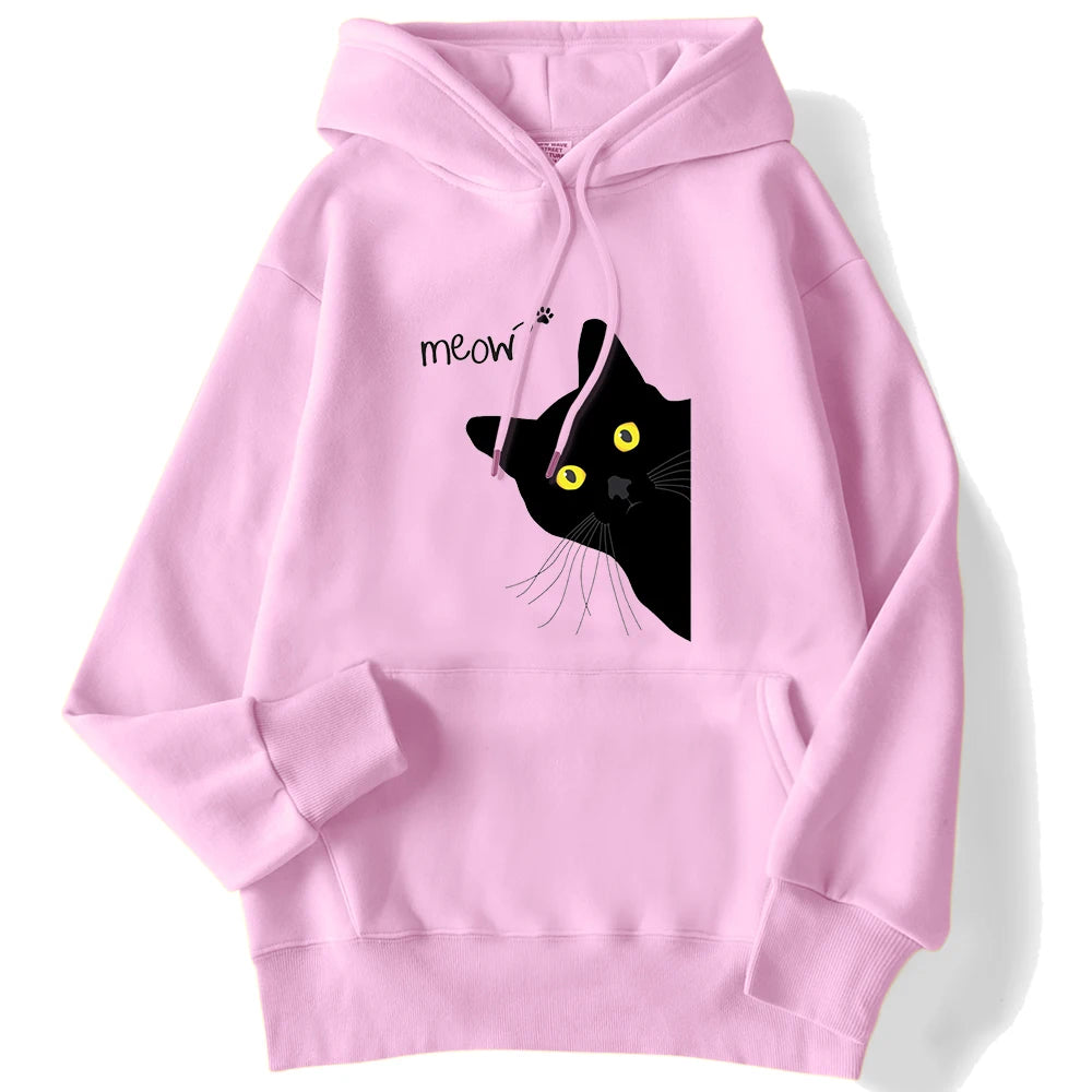 Sweat à capuche imprimé chat noir Meow pour femmes