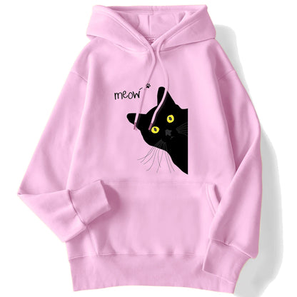 Sweat à Capuche Femme – Imprimé Chat Noir Meow