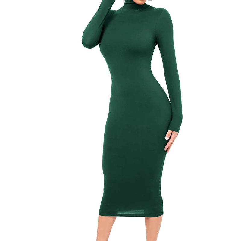 Robe à manches longues et col roulé pour femmes