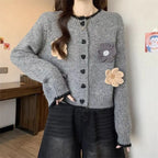 Cardigan court en maille à col rond pour femmes