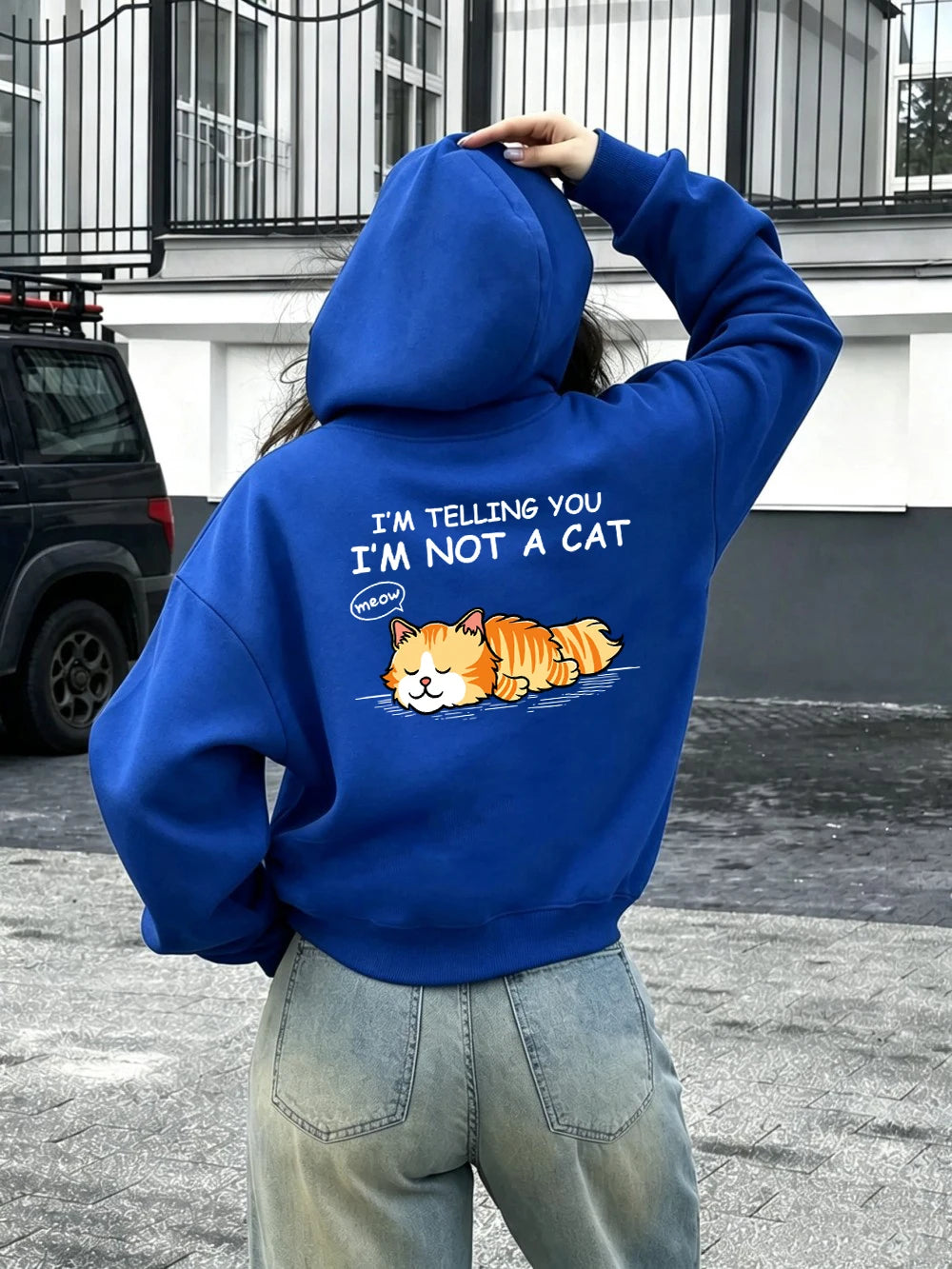 Sweat à capuche imprimé 'I'M Not A Cat Meow Orange Cat' pour femmes
