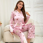 Ensemble de pyjama à imprimé flamant rose floral vêtements de nuit à manches longues et pantalon long élastique pour femmes