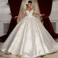 Robe de mariée à manches longues en dentelle brodée pour femmes
