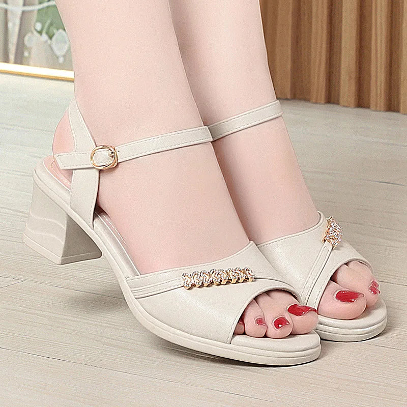 Sandales en cristal en cuir talons pour femmes