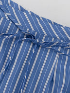 Ensemble deux pièces jupe rayée et chemise à manches longues pour femmes