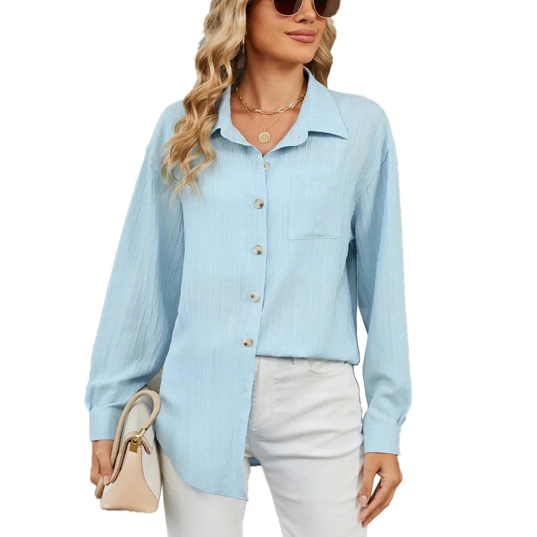 Chemise ample à manches longues et col uni pour femmes