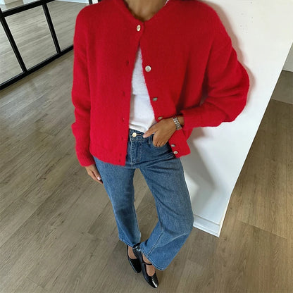 Cardigan femme doux en peluche à boutons