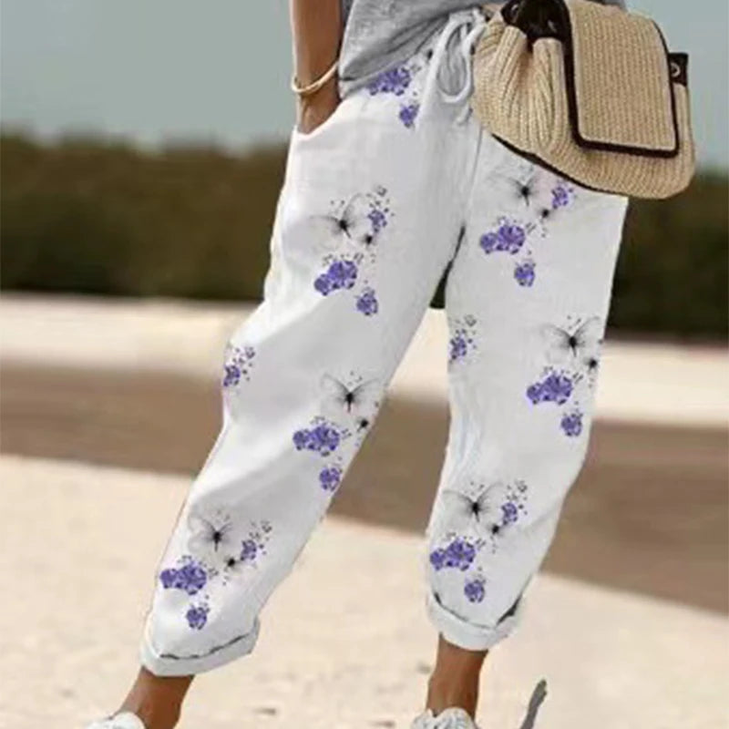 Pantalon vintage à imprimé floral pour femmes