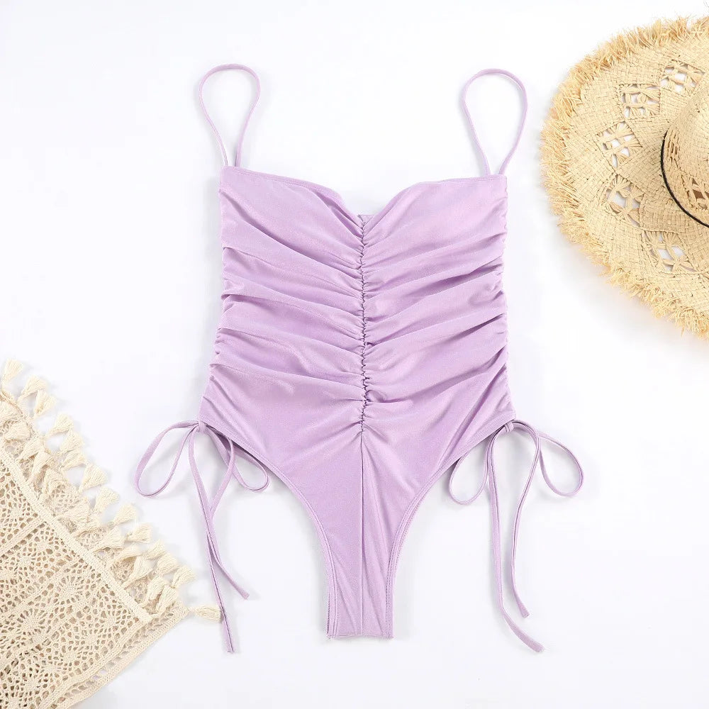 Maillot de bain une pièce plissé pour femmes