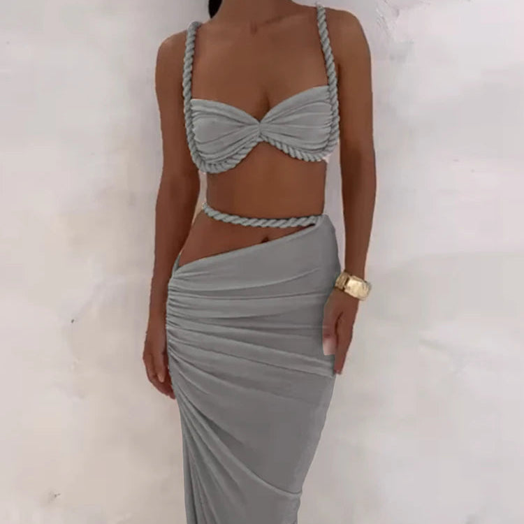 Ensemble 2 pièces Camisoles et jupes taille haute pour femmes