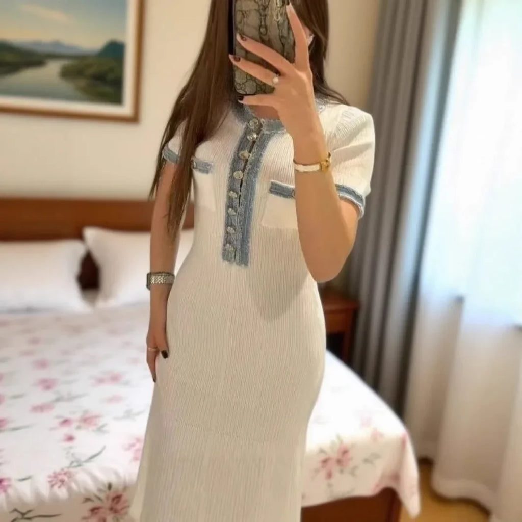 Robe longue tricotée élégante à col rond pour femmes