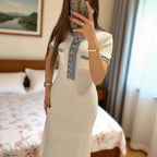 Robe longue tricotée élégante à col rond pour femmes