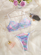 Ensemble de lingerie avec dentelle mince et anneau en acier pour femmes