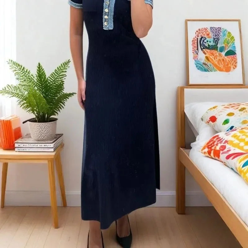 Robe longue tricotée élégante à col rond pour femmes