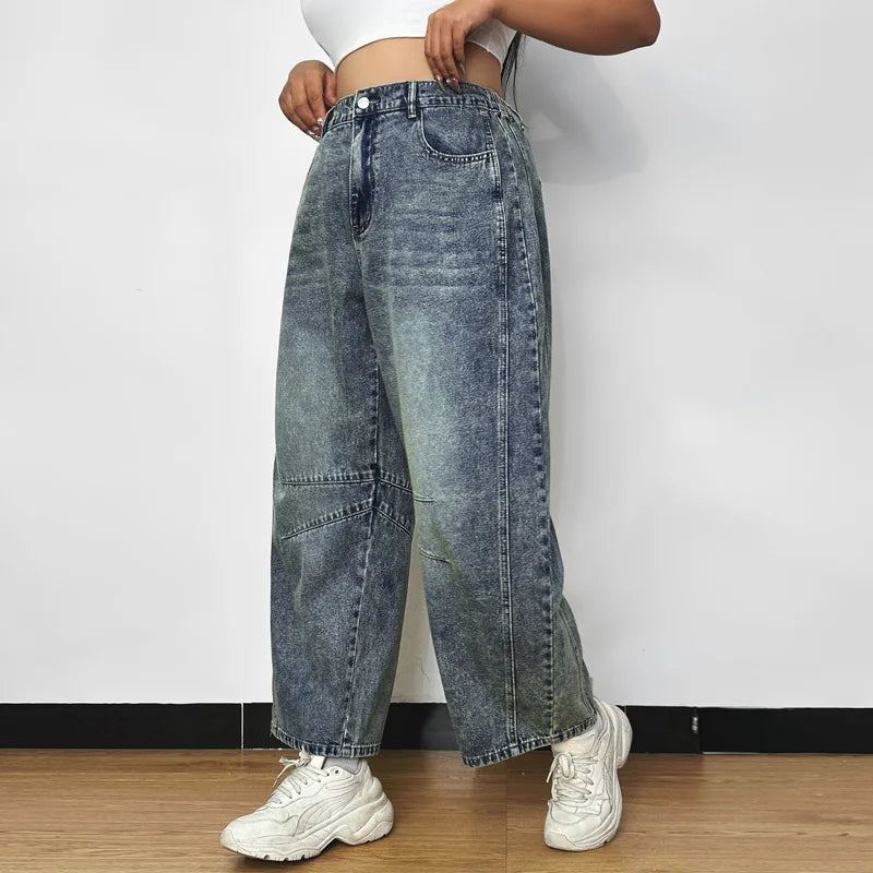 Jean ample et droit à taille élastique pour femmes