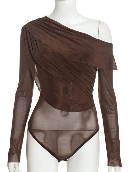 Body asymétrique en maille transparente à une épaule