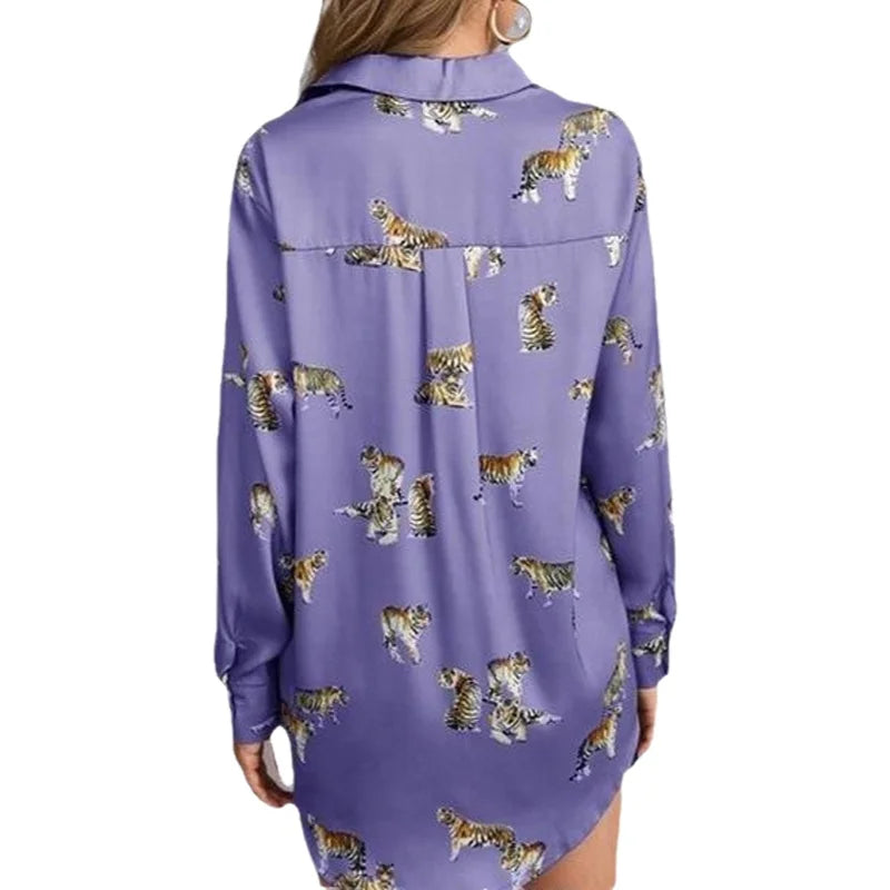 Chemise en soie à manches longues imprimée pour femmes