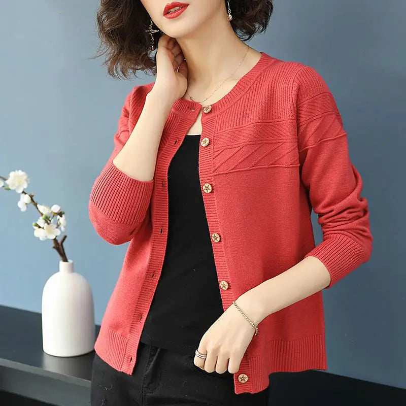 Cardigan boutonné à col rond pour femmes