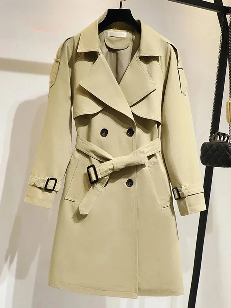 Manteau long femme croisé élégant avec ceinture