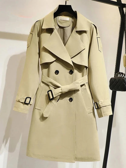 Manteau long femme croisé élégant avec ceinture