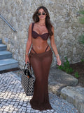 Maillot de bain string avec jupe de plages transparente pour femmes