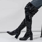 Bottes au genou en cuir verni pour femmes