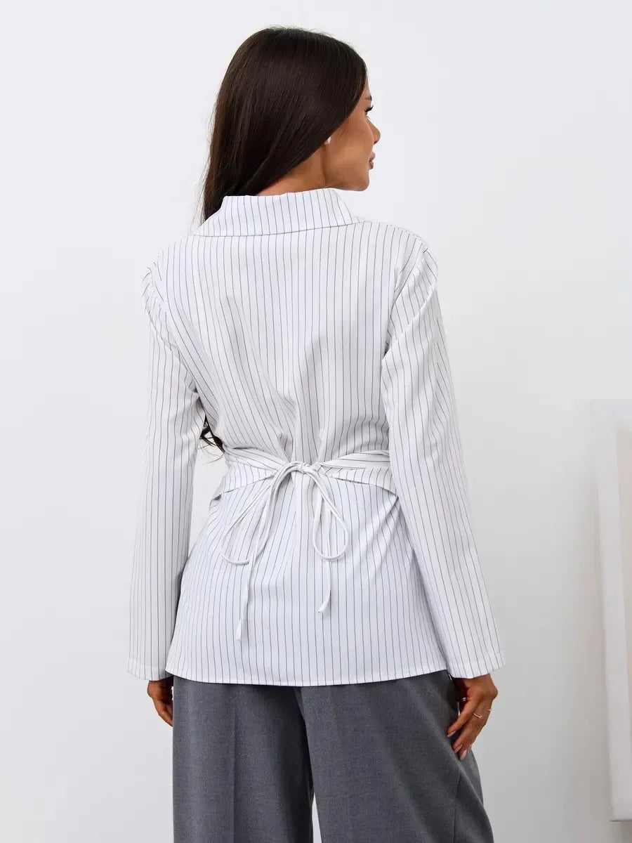 Chemise Rayée Femme – Col à Revers et Blocs de Couleurs