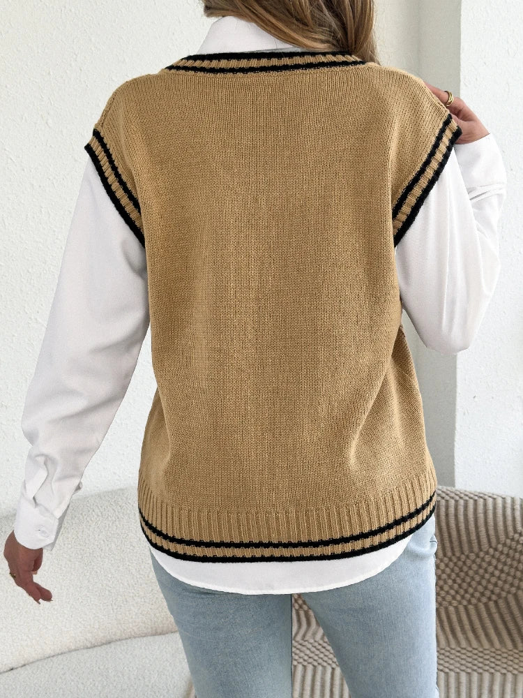 Pull Sans Manches Femme – Maille Torsadée et Col V