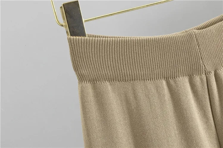 Ensembles de pulls en tricot et pantalon ample taille haute pour femmes