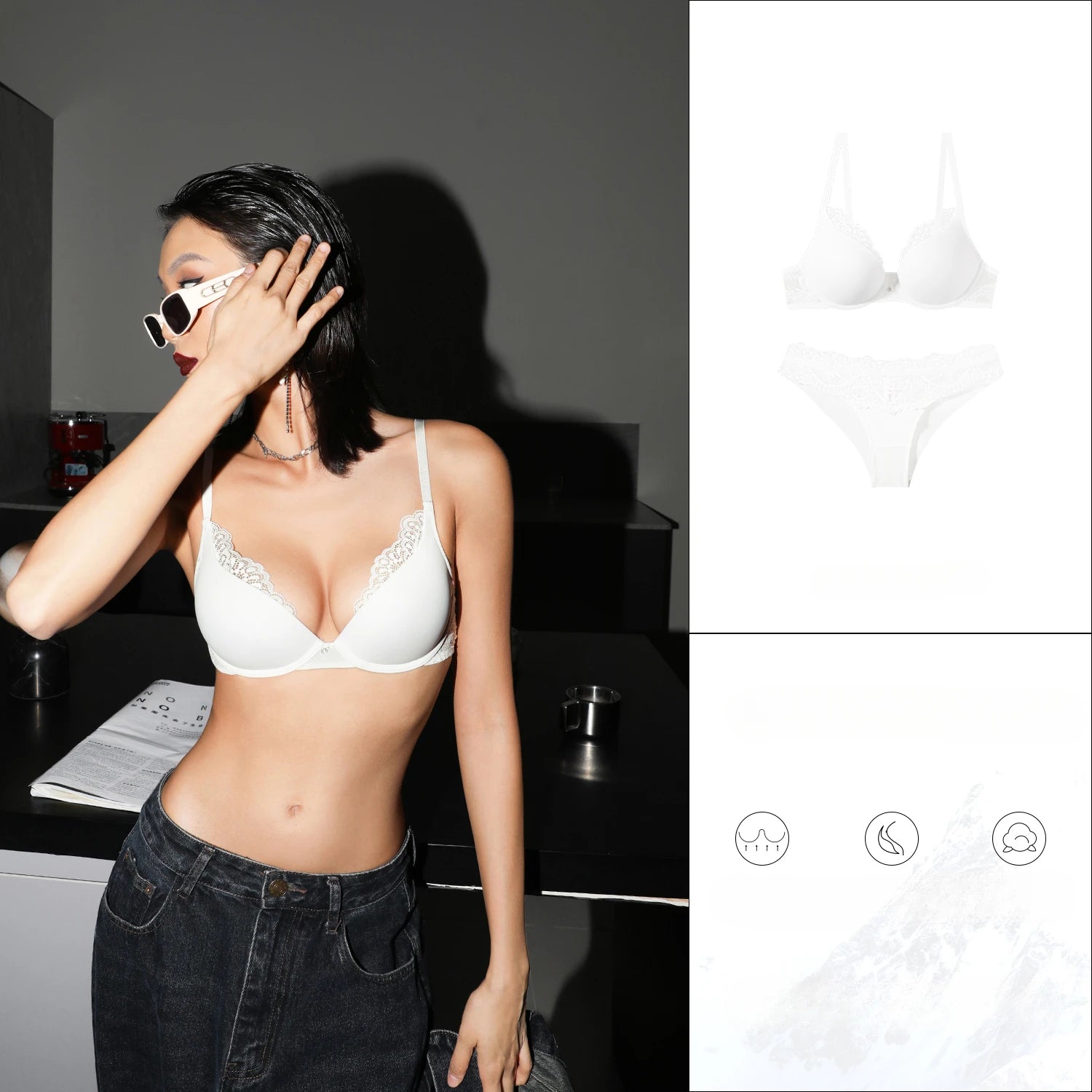 Ensemble de lingerie sexy en dentelle soutien-gorge push-up et culotte assortie pour femmes