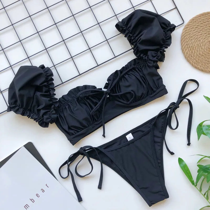 Maillot de bain deux pièces à volants pour femmes