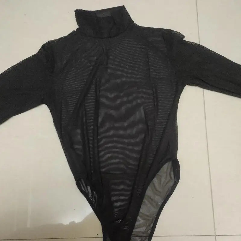 Body moulant noir à manches longues pour femmes